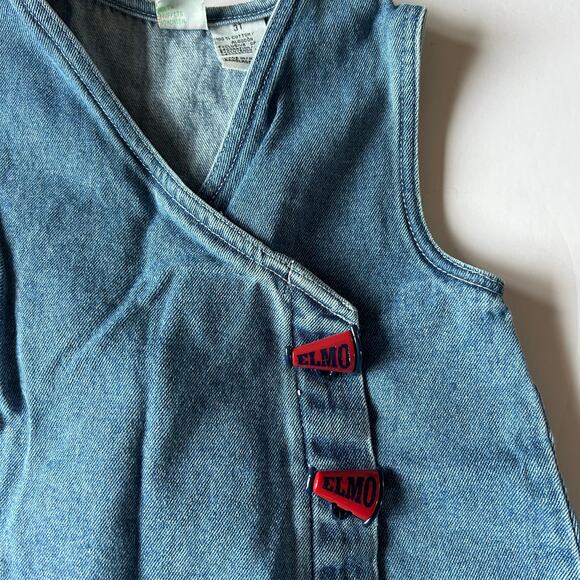 Sesame Street Elmo Vintage Girls Size 3T Denim Wrap Dress Cheer Pleated Y2K - Picture 4 of 7